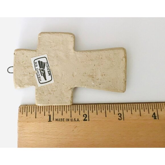 Hecho En Mexico Ceramic Cross Handmade Green 3" Small Wall Decor Mexican - Picture 5 of 6